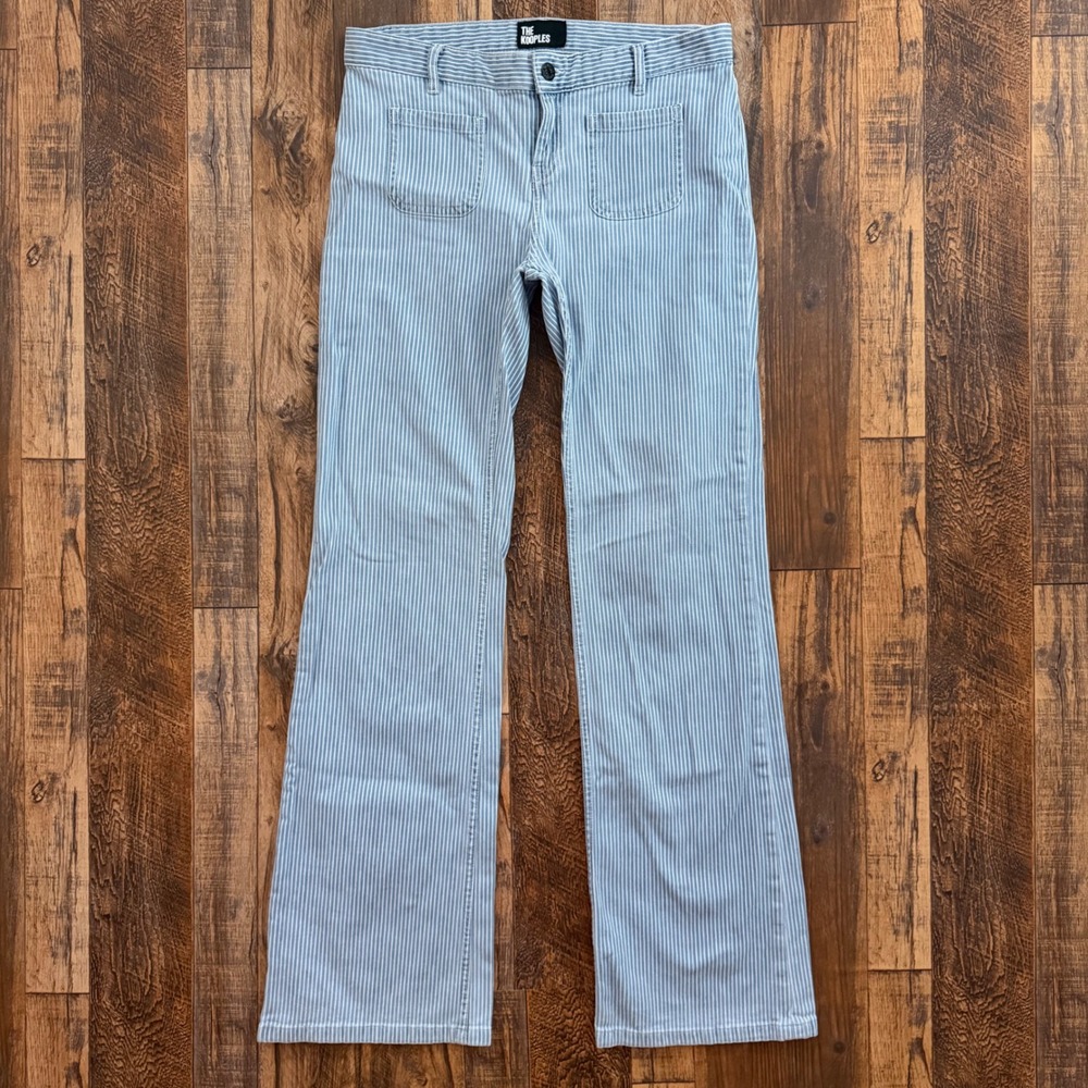The Kooples Womens 26 Blue White Striped Flare Pants Hickory Railroad Nautical